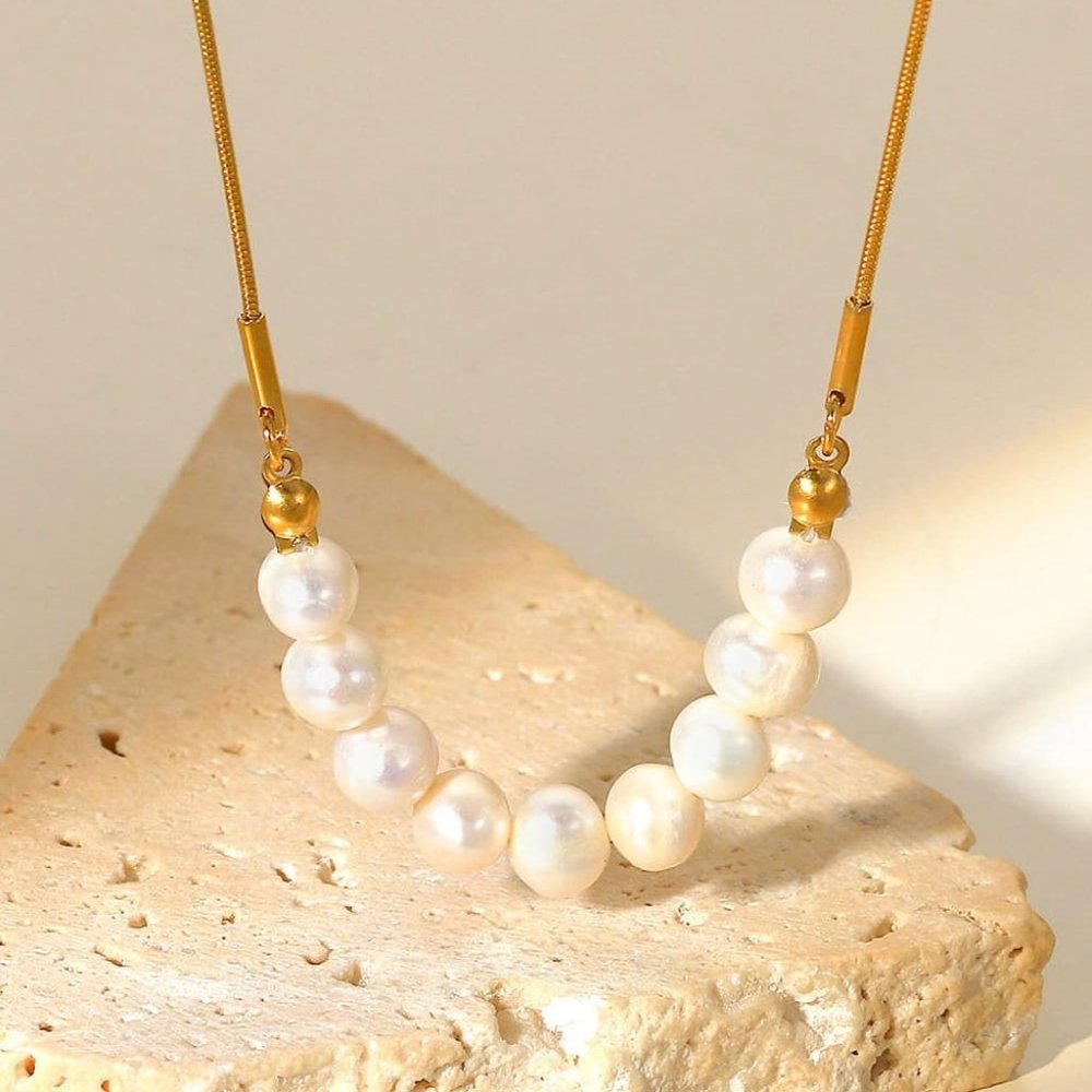 Dainty Feminine Genuine Freshwater White Pearl 18K Gold Plated Necklace